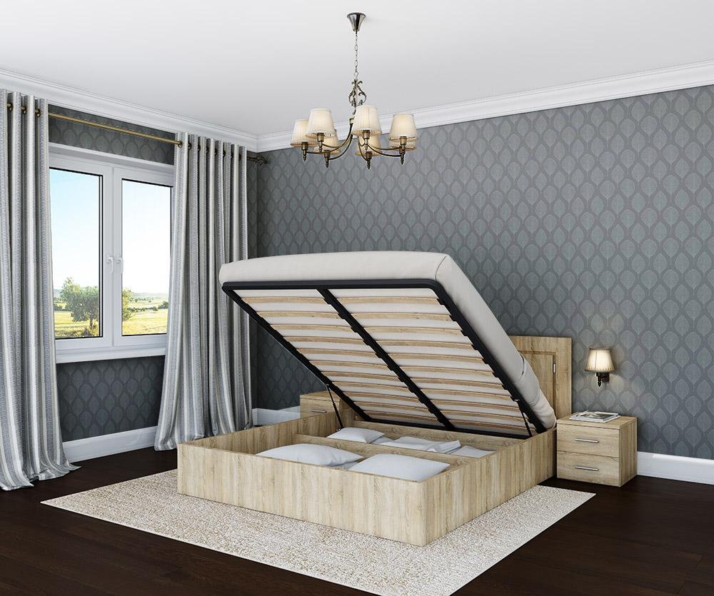 Кровать «Ривьера» 1600 с подъемным механизмом (дуб сонома)