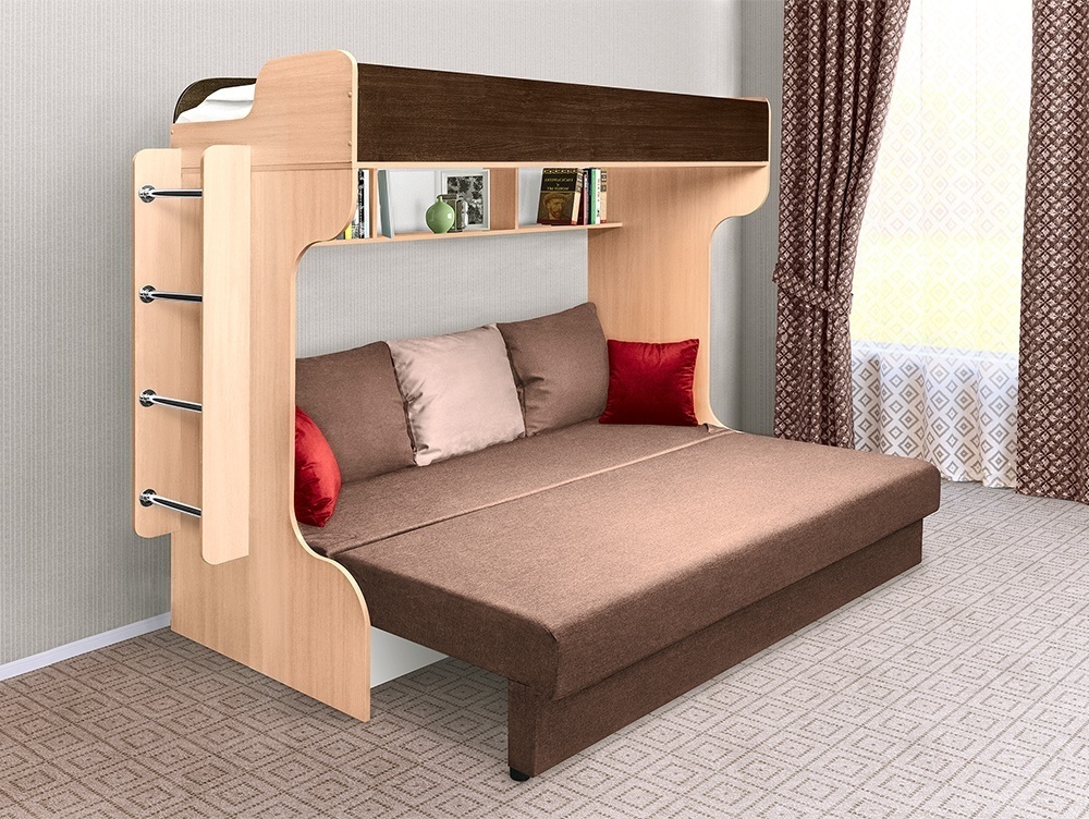 Кровать двухъярусная с диваном «Элиза Голд» (венге мария / дуб молочный)