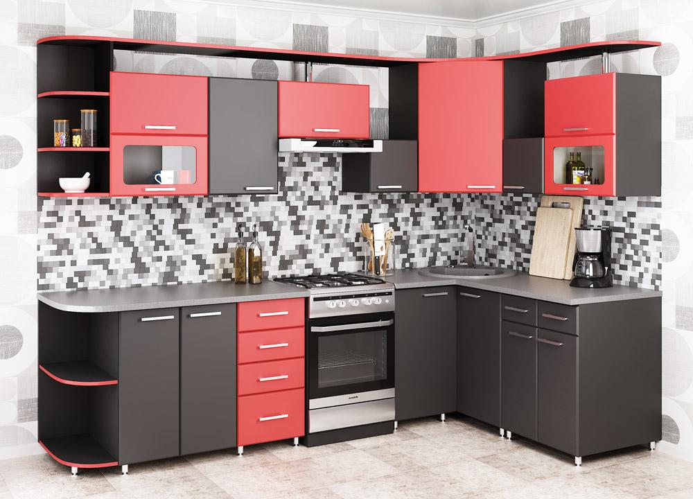 Изображение кухня «лиза» (красный матовый / черный матовый) правый угол