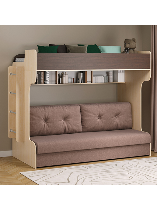 Изображение кровать двухъярусная с диваном аризона (венге мария/дуб молочный)