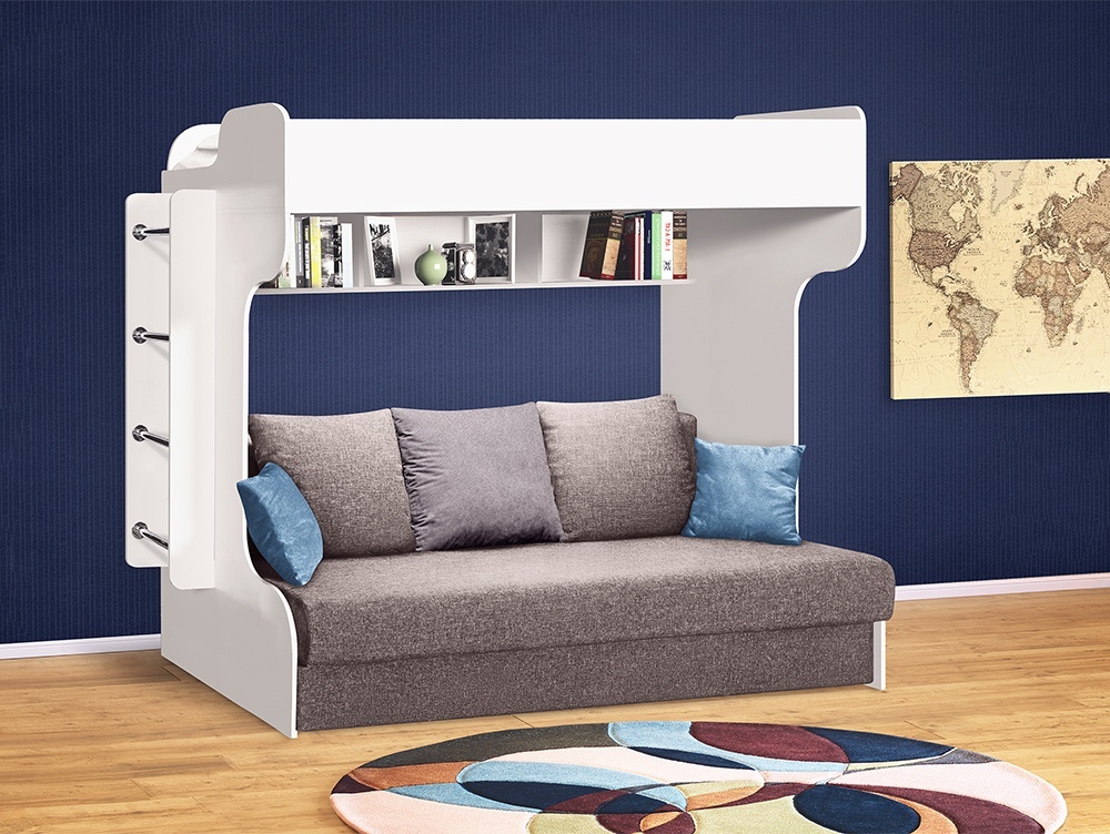 Кровать двухъярусная с диваном «Элиза Голд» (белый матовый)