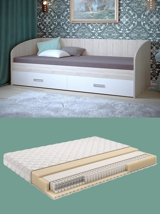 Кровать Eliza (дуб сонома / белый матовый) + Матрас «Актив»