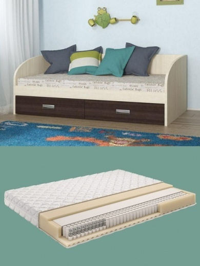 Изображение кровать «элиза» (венге мария / дуб молочный) + матрас «актив»